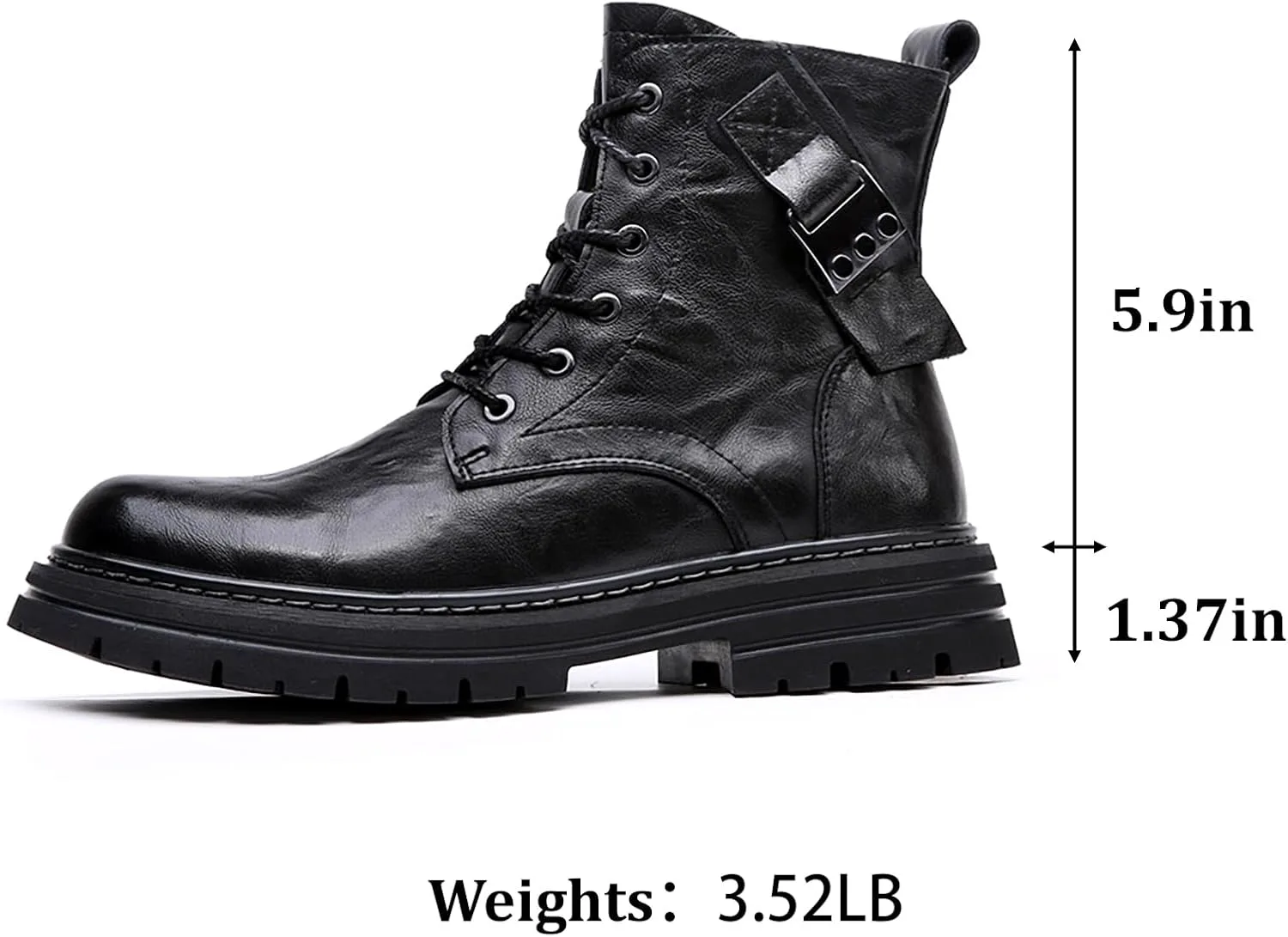 

Мужские кожаные водонепроницаемые боевые ботинки с боковой молнией, повседневные высокие мотоботинки с ручной прошивкой и шнуровкой, удобная резиновая подошва для активного отдыха, противоскользящие мягкие рабочие ботинки Gomehui, черный