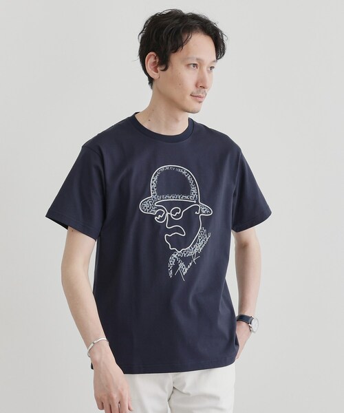 

Футболка из трикотажа с вышитым узором в виде веревки на лице TAKEO KIKUCHI, темно-синий