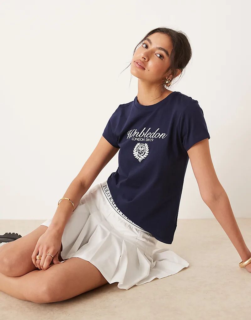 

Футболка Polo Ralph Lauren Wimbledon Capsule с большим принтом логотипа спереди, темно-синего цвета