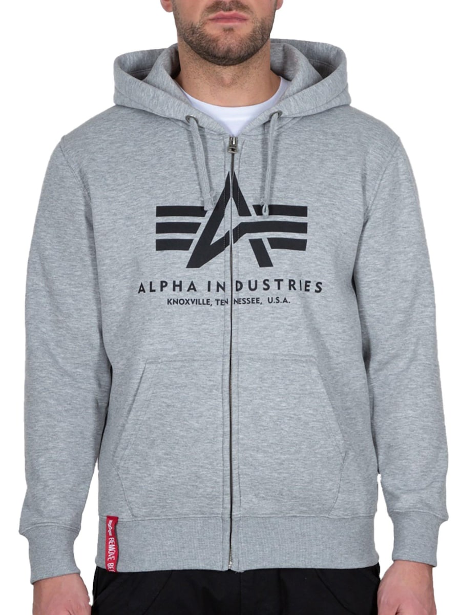 

Толстовка с капюшоном на молнии ALPHA INDUSTRIES Basic Logo, серый