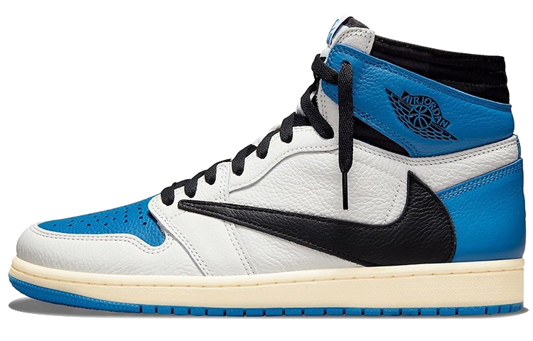 Jordan Air 1 Retro High X Fragment Design X Travis Scott 'Sail Black Military Blue' Синий Белый Черный
