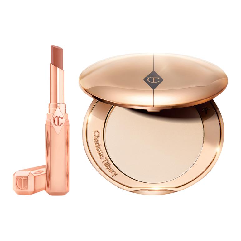 

Пудра для губ CT Light Velvet Princess, наборы для макияжа, легко растушевывается, стойкий эффект Charlotte Tilbury, two-piece set: light velvet princess lipstick #122+small gold tray powder 8g