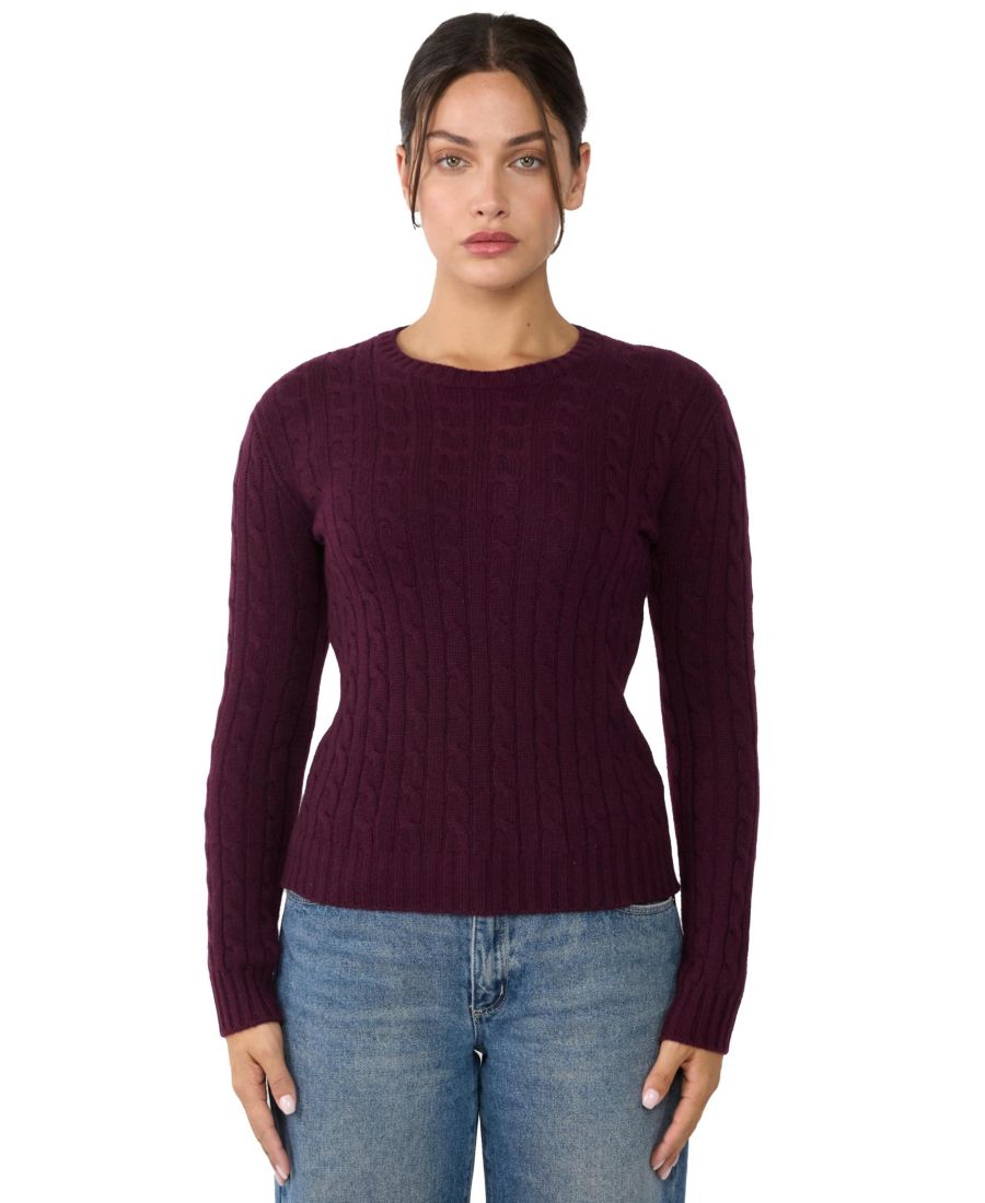 

Женский свитер с круглым вырезом из 100% кашемира | Объемные кашемировые свитера крупной вязки JENNIE LIU, Plum