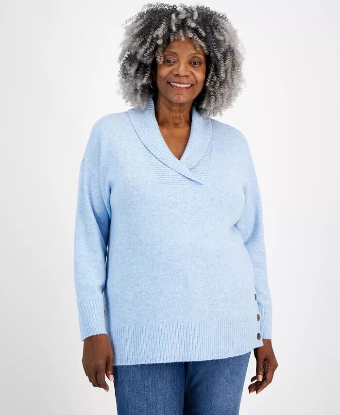 

Однотонный свитер-туника больших размеров с шалевым воротником Style & Co, синий