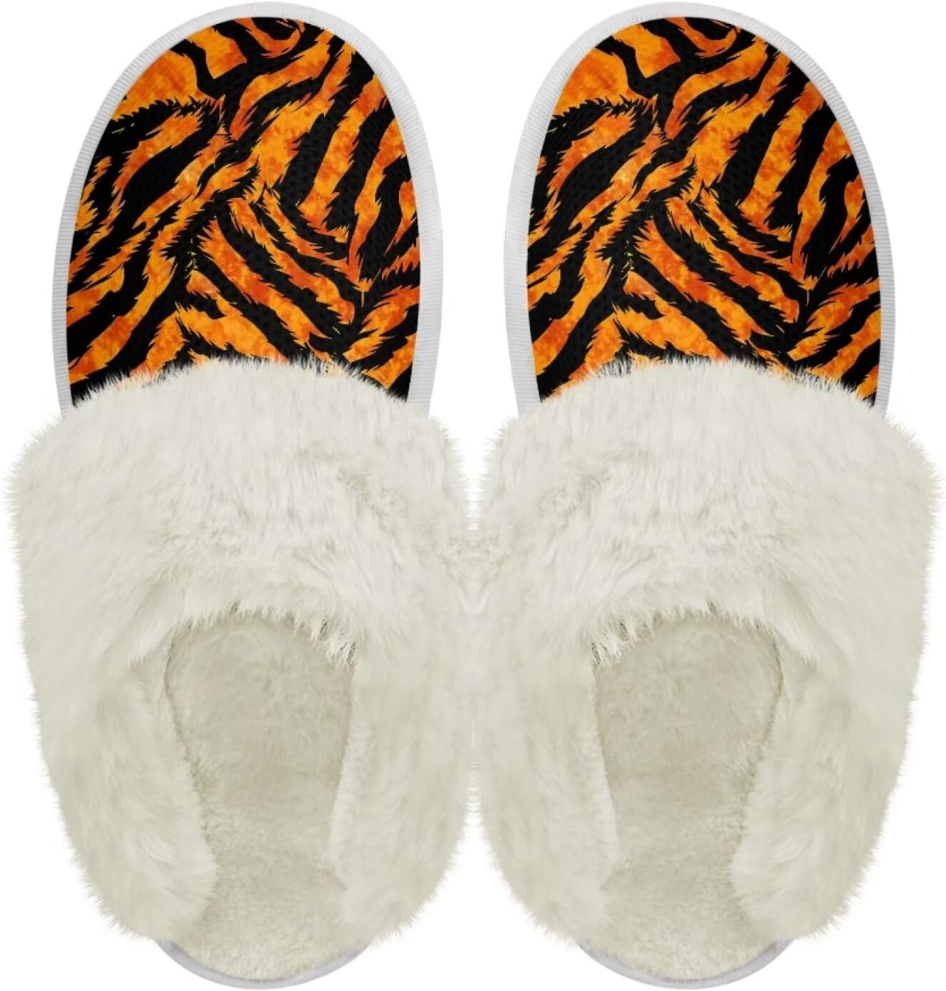 

Шлепанцы с пушистой отделкой Chaqlin для женщин и мужчин, широкие для дома, с толстой подошвой, фланелевые, для улицы и дома, противоскользящие, зимние теплые тапочки, Tiger Print