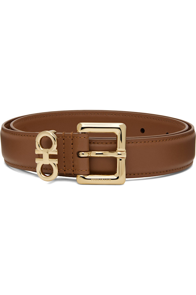 

Двойной ремень с фиксированной пряжкой Gancini Ferragamo, цвет new cognac