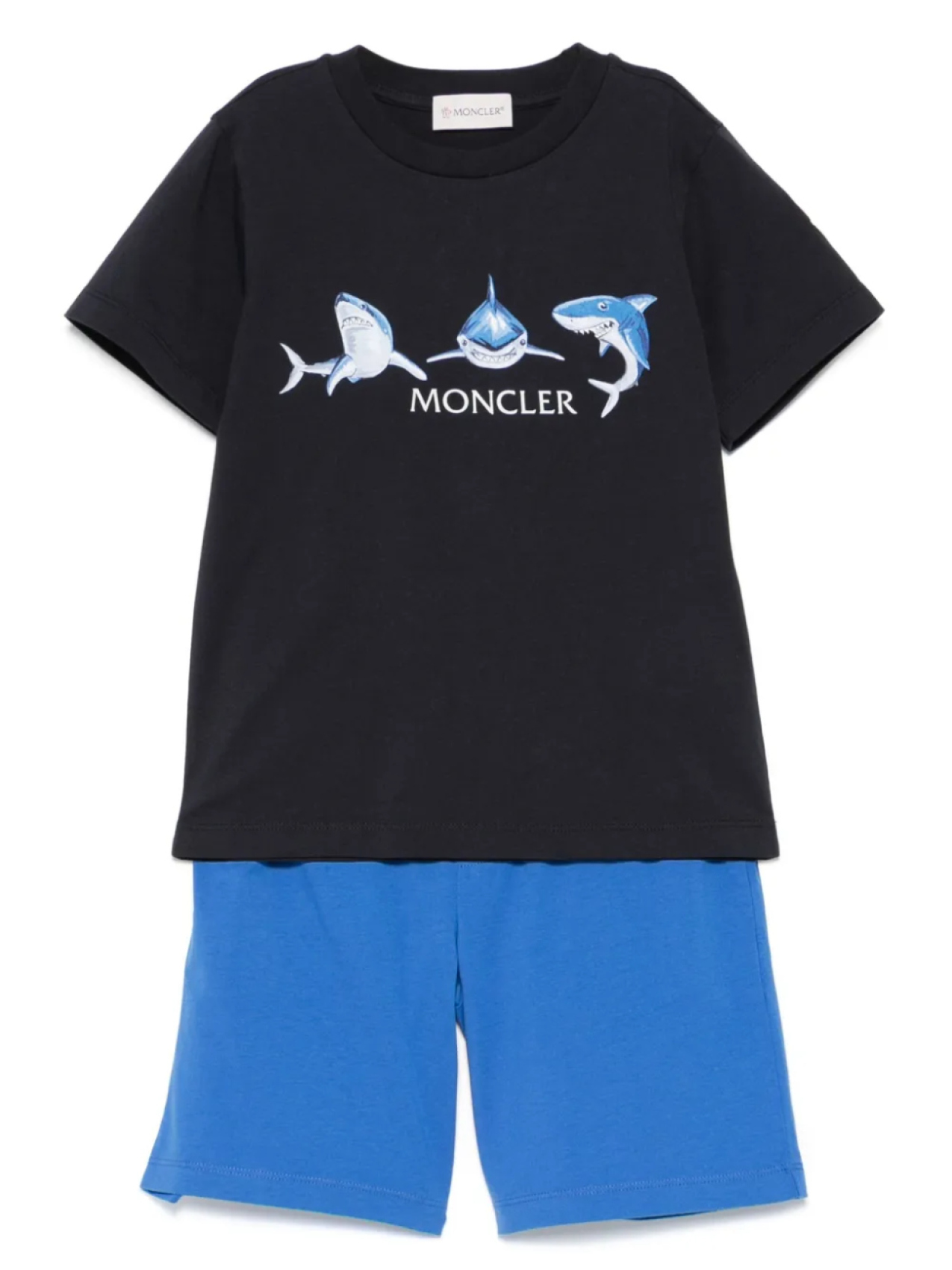 

Комплект из шорт и футболки с принтом акулы Moncler Enfant, синий