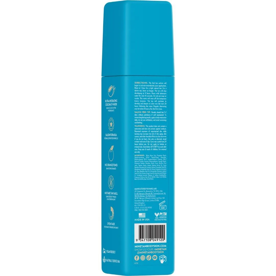 Minetan Self Tan Foam Coconut - экспресс-автозагар за 1 час, мусс для темного бронзового оттенка, для лица и тела, увлажняющее сияние, Vegan & Paraben Free, 200 мл 198 мл (1 шт.) Minetan Body.Skin, Dark — фото 2