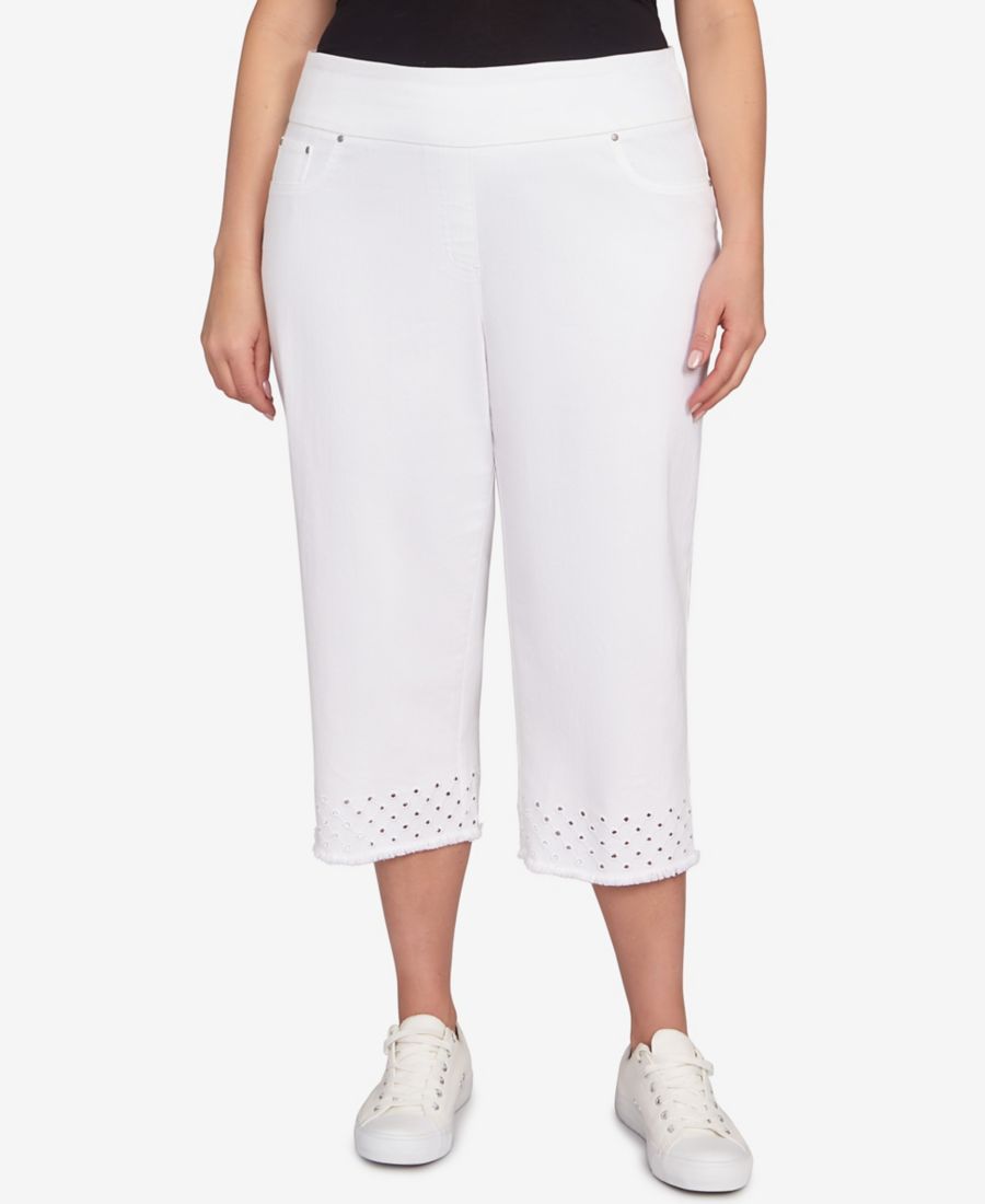 

Джинсы-капри больших размеров с вышитым низом из мягкой эластичной джинсовой ткани Ruby Rd, White