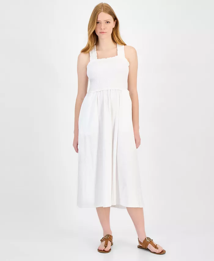 

Женское хлопковое платье миди без рукавов со сборкой Tommy Hilfiger, белый