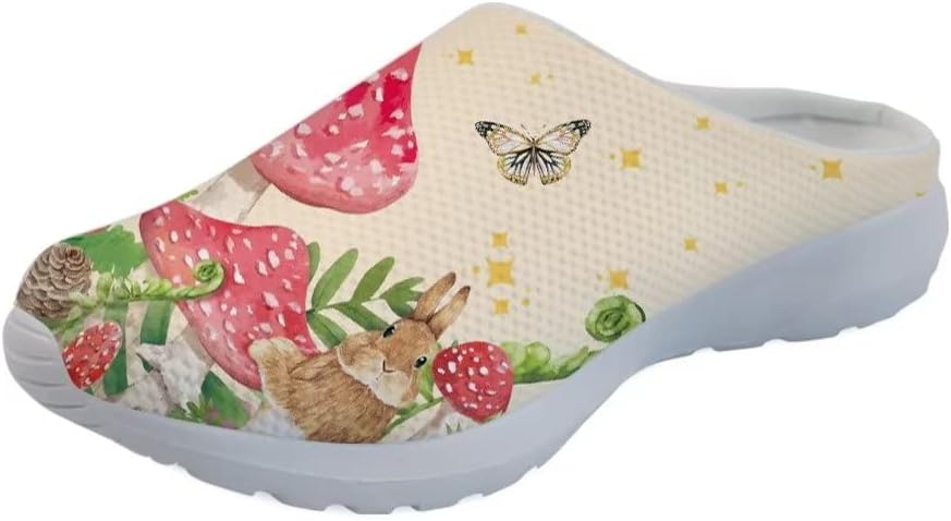 

Кроссовки Forchrinse Blue Dolphin для женщин с эластичной вставкой, мужские садовые сабо с поддержкой свода, повседневная обувь, тапочки для дома, сандалии, легкие, Rabbit Mushroom