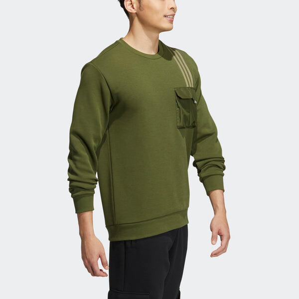 Толстовка Men's adidas neo Classic Chest Sports Long Sleeves Olive Green, зеленый — фото 4