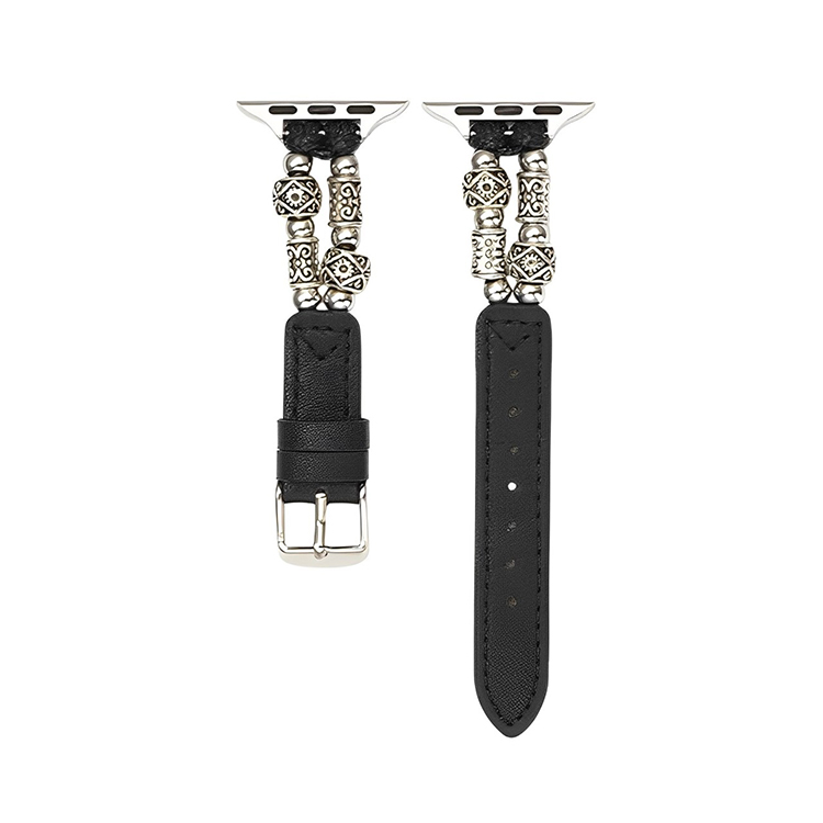 

IBOANN Часы Strap Apple Compatibility Bead Material, Beads Vintage Single Wrap Belt-Black