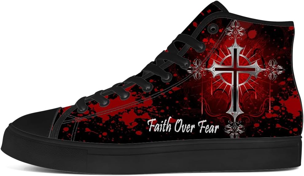 Кеды на высокой подошве chebing для мужчин и женщин, Faith Over Fear, с верхом из ткани, шнуровкой, повседневные, подарок для мужчин и женщин, красный — фото 3