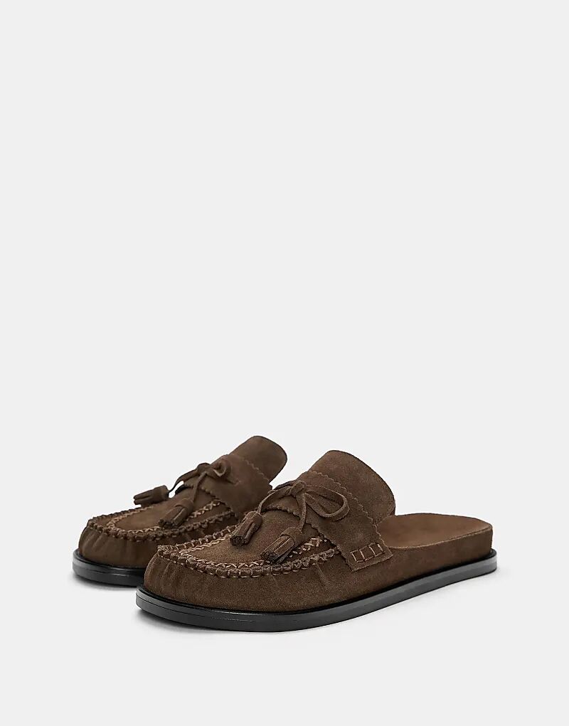 Кожаные сабо с кисточками Pull&Bear в розовых тонах