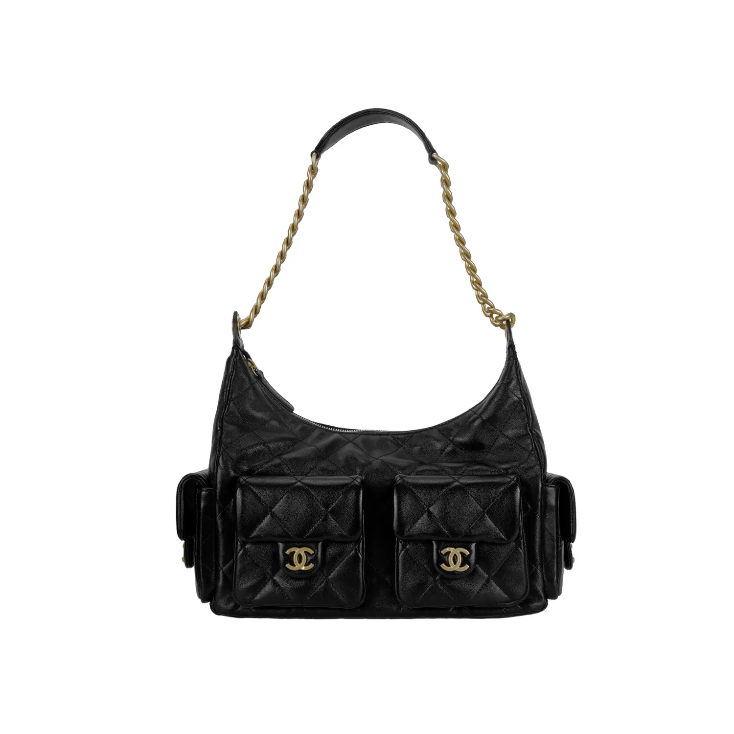 

CHANEL Чёрная блестящая кожаная сумка через плечо