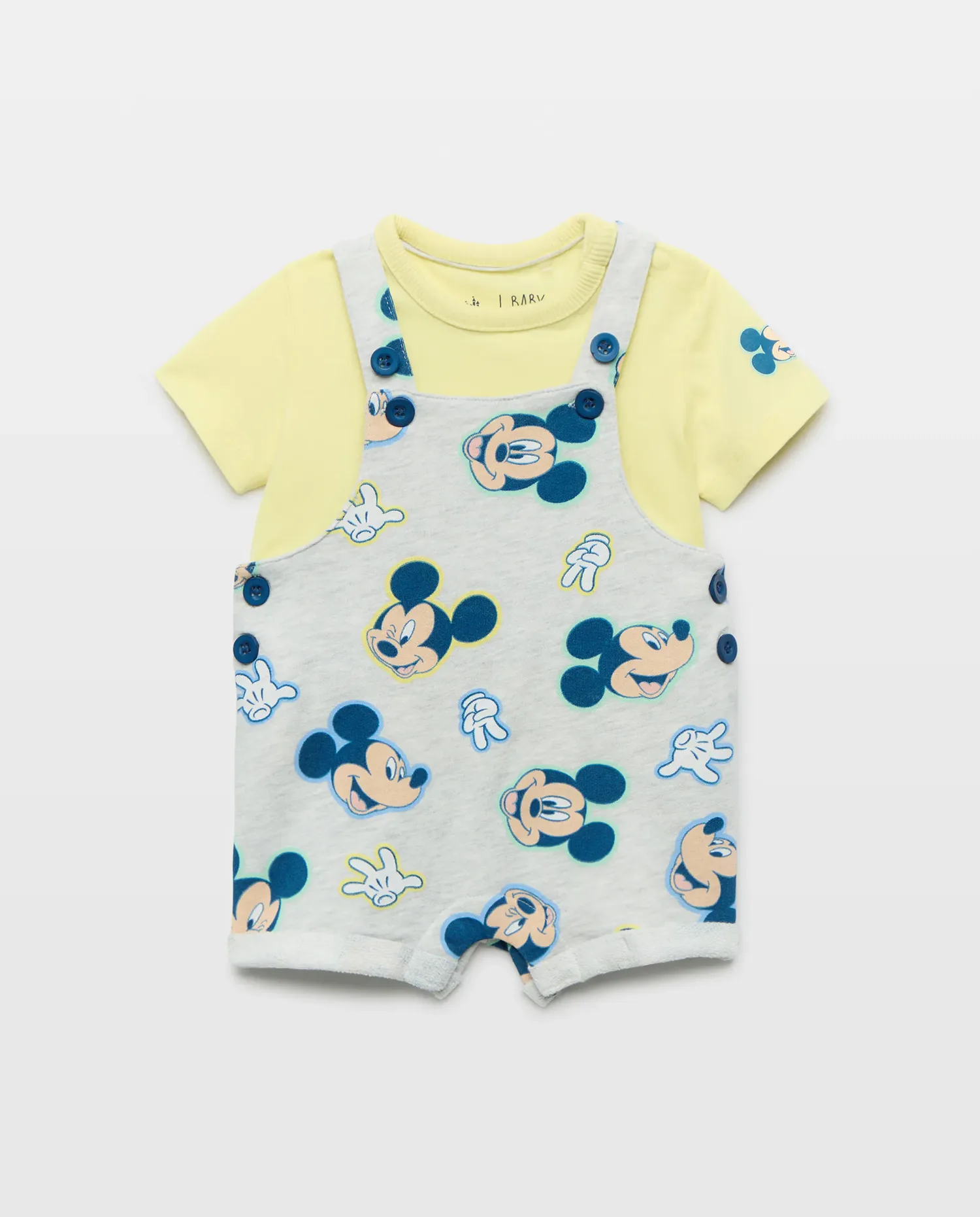 Выкройка и короткая футболка с Микки для младенца-мальчика Baby El Corte Inglés, светло-серый