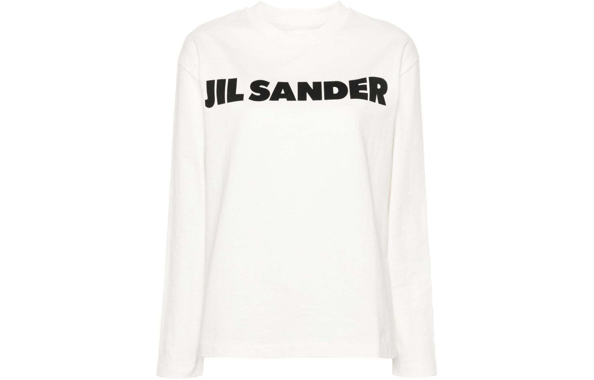 

Футболка с принтом логотипа из хлопка JIL SANDER, цвет слоновая кость белый