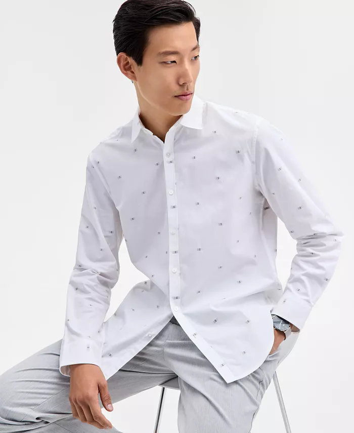 

Мужская рубашка с длинным рукавом Dobby Geo Print на пуговицах Alfani, белый