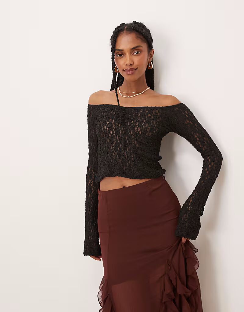 

Кружевной топ с открытыми плечами ASOS DESIGN черного цвета