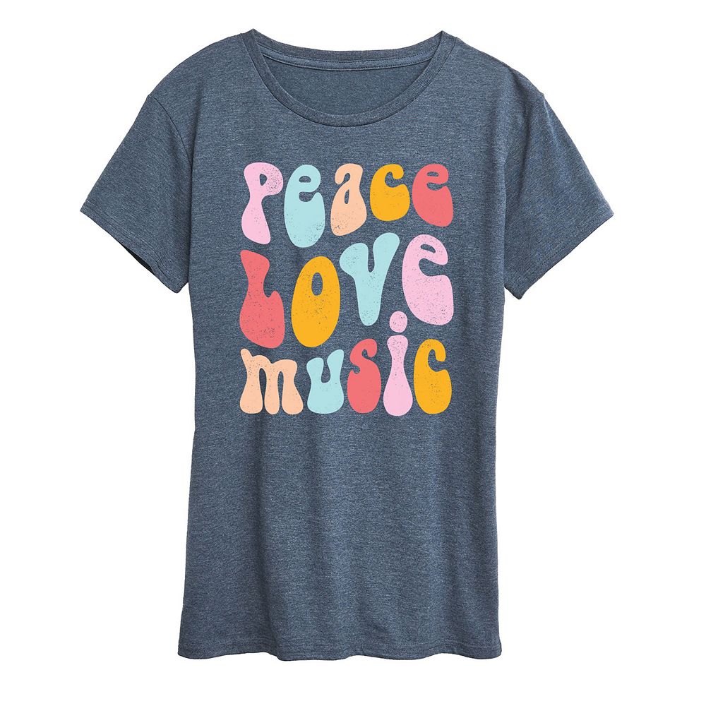 

Женская футболка Peace Love Music с рваным рисунком, цвет Heather Blue