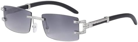 

Солнцезащитные очки без оправы с бриллиантами для женщин, винтажные маленькие прямоугольные солнцезащитные очки для мужчин, очки без оправы для мужчин и женщин MTZJH, C6sliverdoublegray