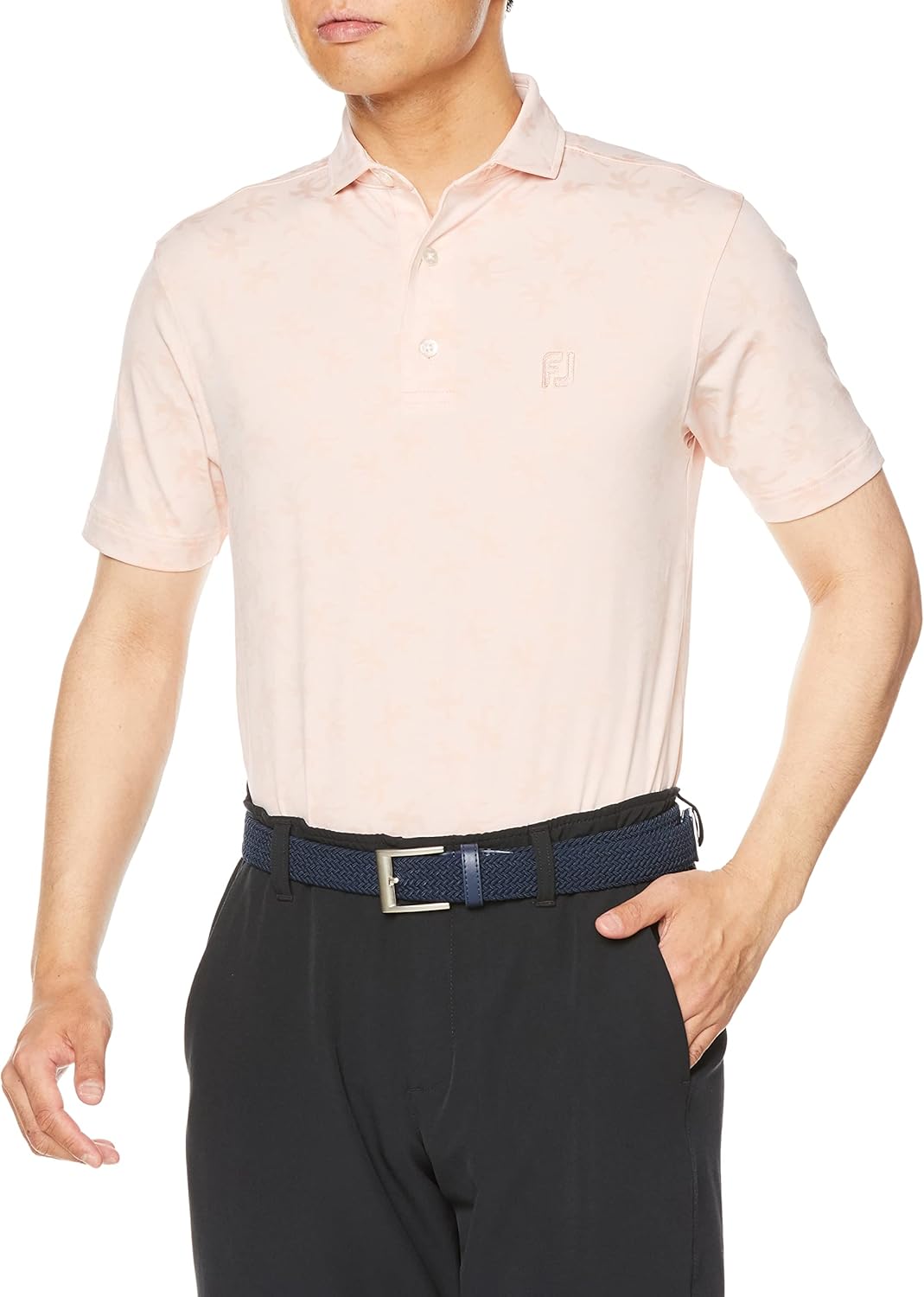 

Мужская рубашка для гольфа FootJoy, современная классическая рубашка с коротким рукавом и жаккардовым рисунком «Пальма», песочный