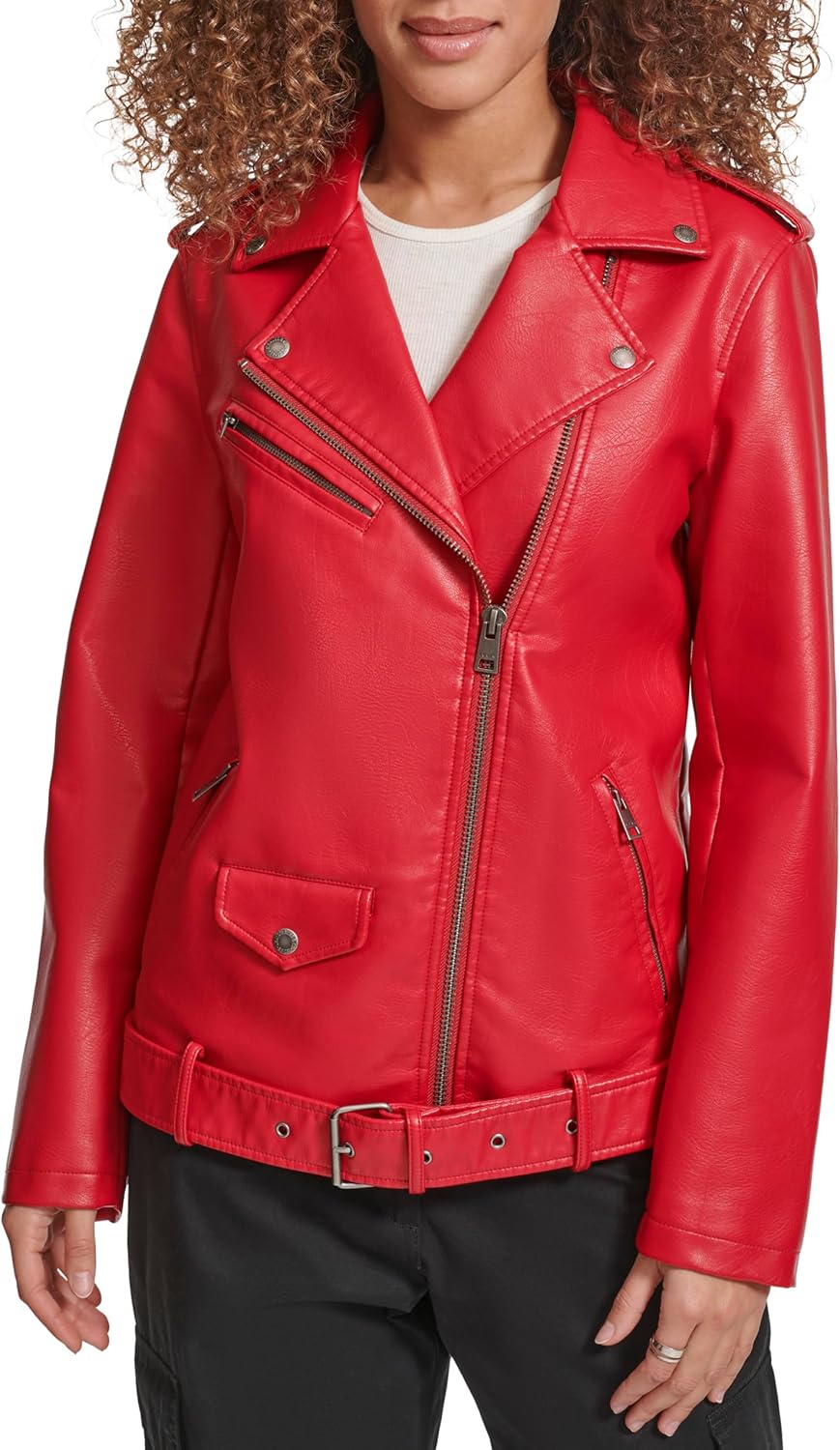 

Levi's Женская кожаная куртка-косуха с поясом оверсайз, Red
