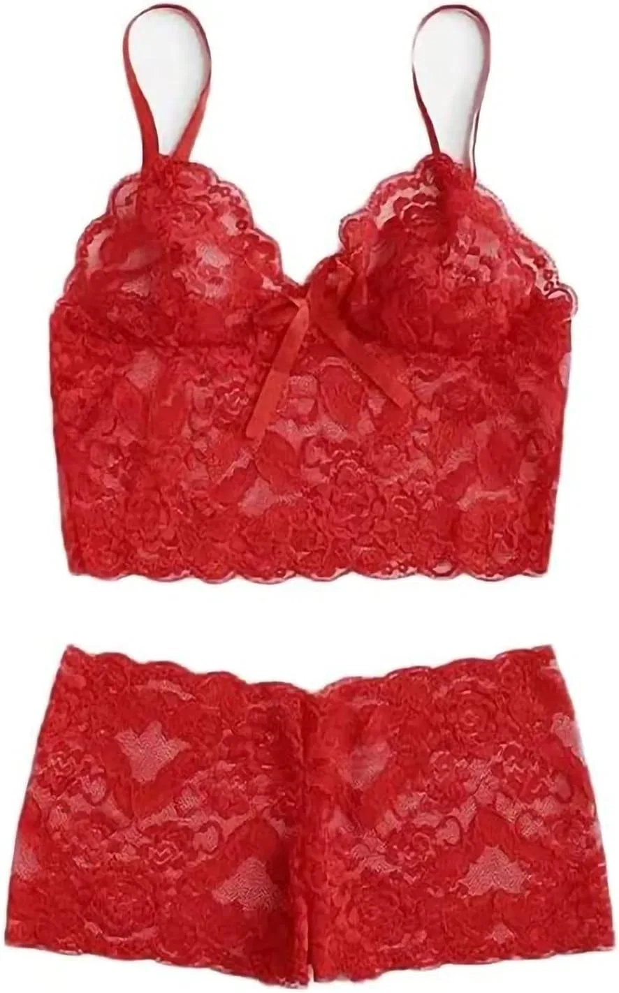 Комплект пижамы кружевной, женский, Red