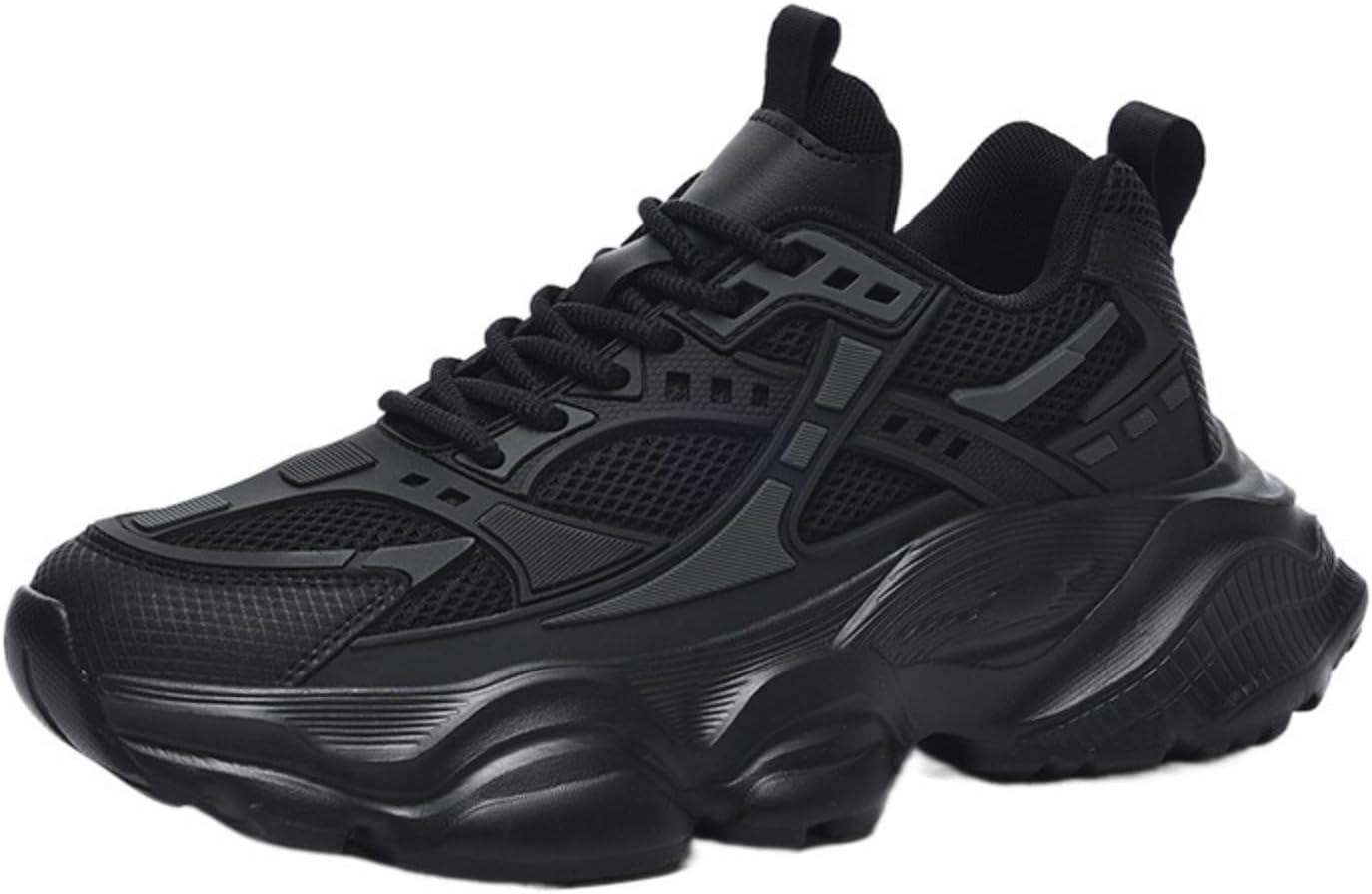 

Мужские кроссовки с рифленой подошвой против скольжения, шнуровкой для увеличения роста, прогулочные, из прочной искусственной кожи, повседневные спортивные обувь для мужчин Azttoztto, черный