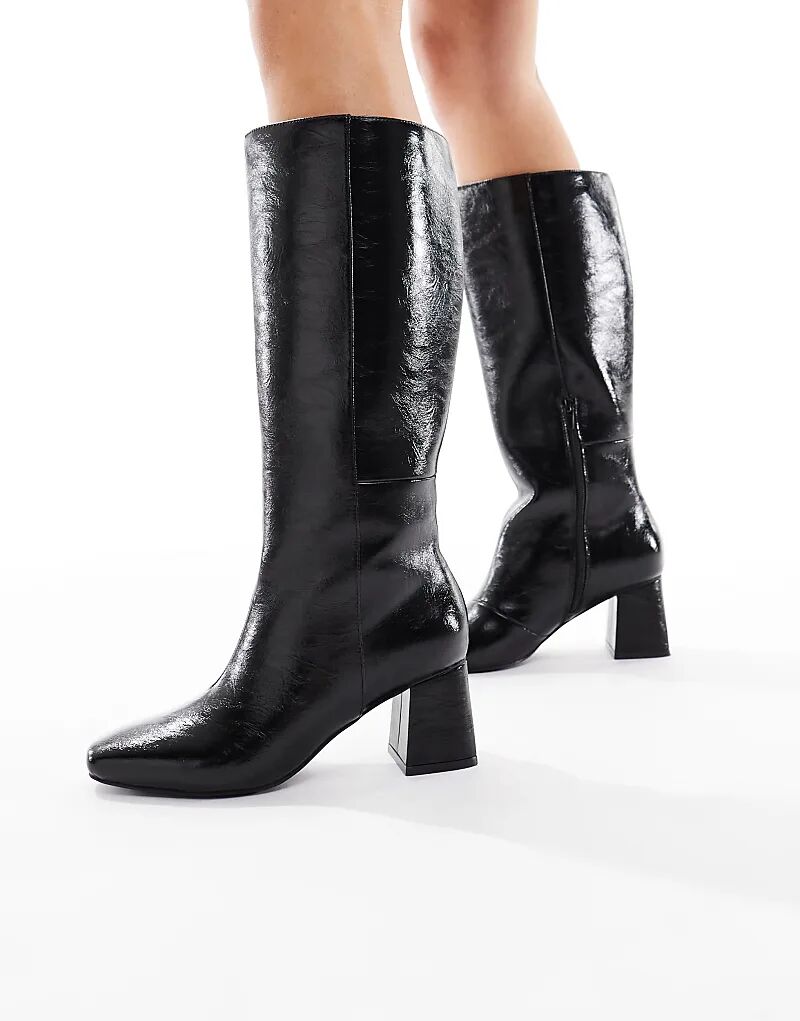 Сапоги London Rebel Wide Fit Nova на блочном каблуке черного цвета