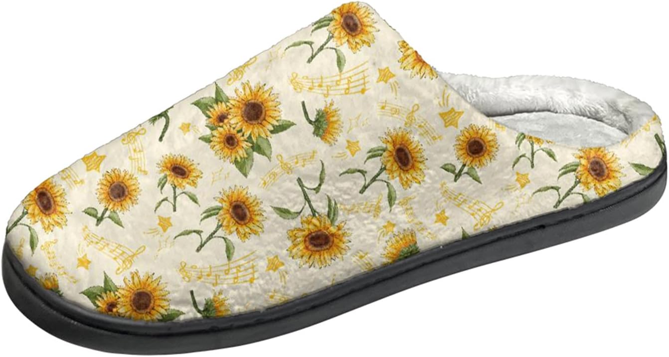 

Тапочки Forchrinse унисекс для мужчин и женщин с эффектом памяти, удобные домашние туфли с закрытым носком, для дома, теплые тапочки для носки в помещении, легкие, Sunflower Music Note