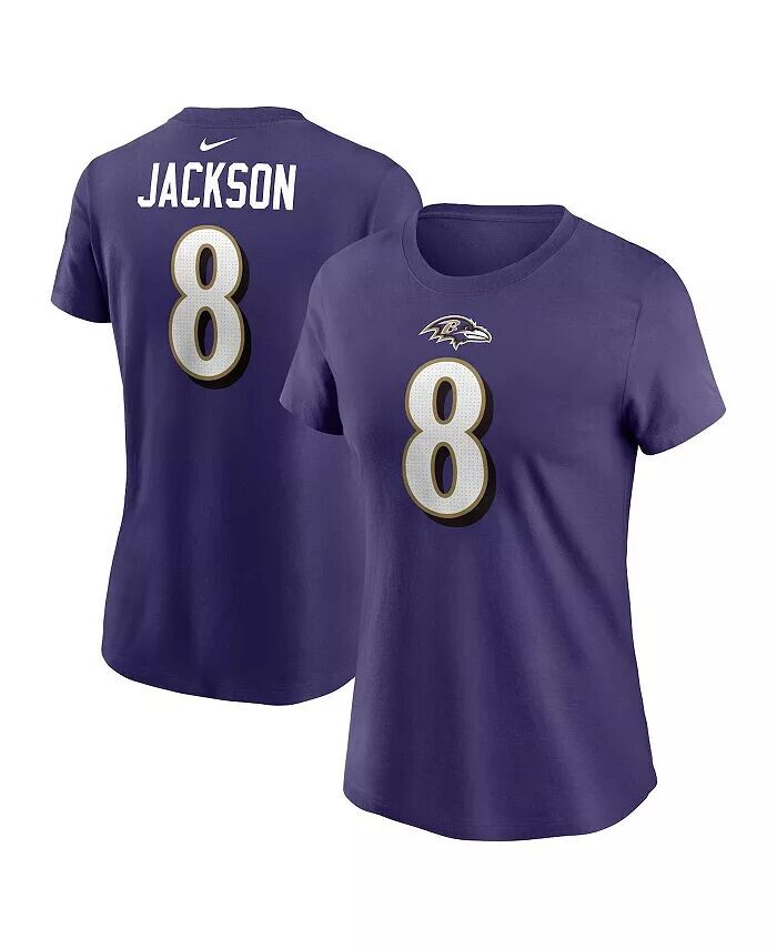 

Женская футболка с именем и номером игрока Ламара Джексона Фиолетового Baltimore Ravens Nike