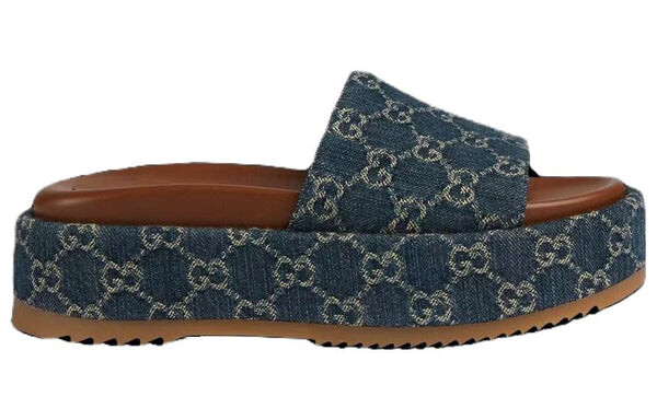 Сандалии angelina platform 55 mm sandal 'jacquard denim' Gucci, синий — фото 2