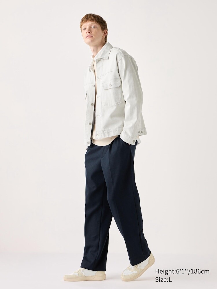 

Широкие брюки в складку матовый трикотаж Uniqlo, цвет 69 синий
