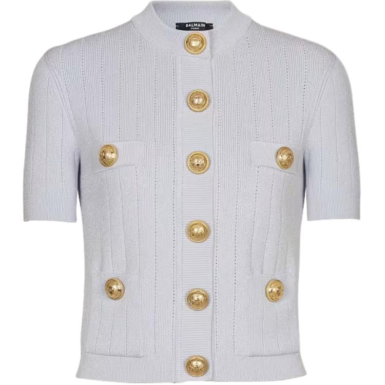 

Balmain Женский трикотажный кардиган синего цвета с V-образным вырезом и умеренным вырезом