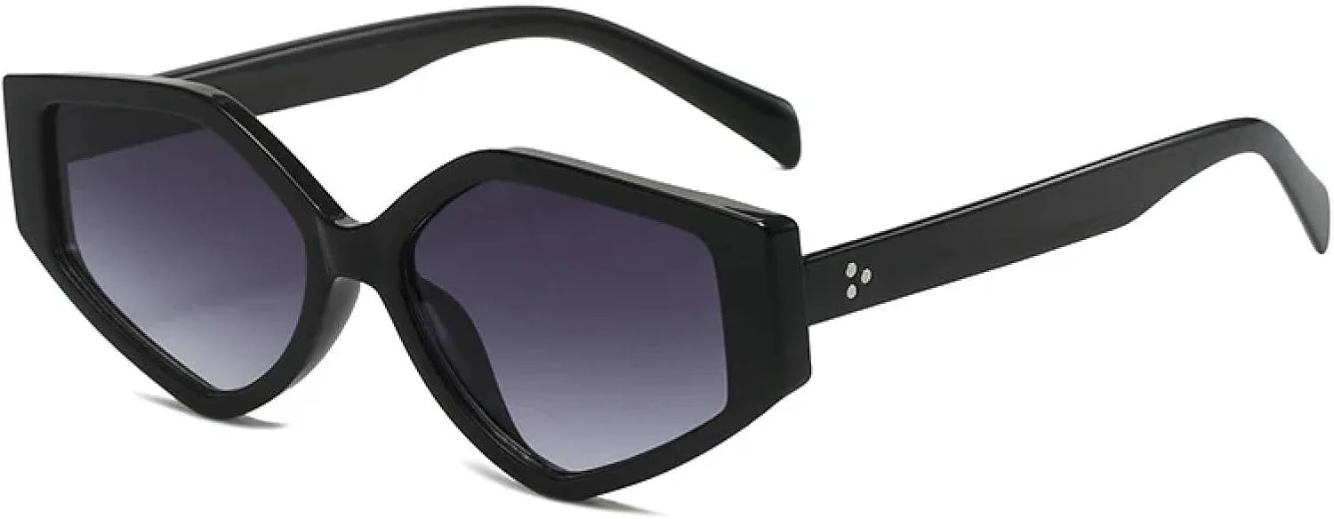 

Солнцезащитные очки Polygon Cat Eye для женщин, модные очки с градиентными линзами, винтажные солнцезащитные очки для мужчин с заклепками WNCKSQ, Black Gray Gradient