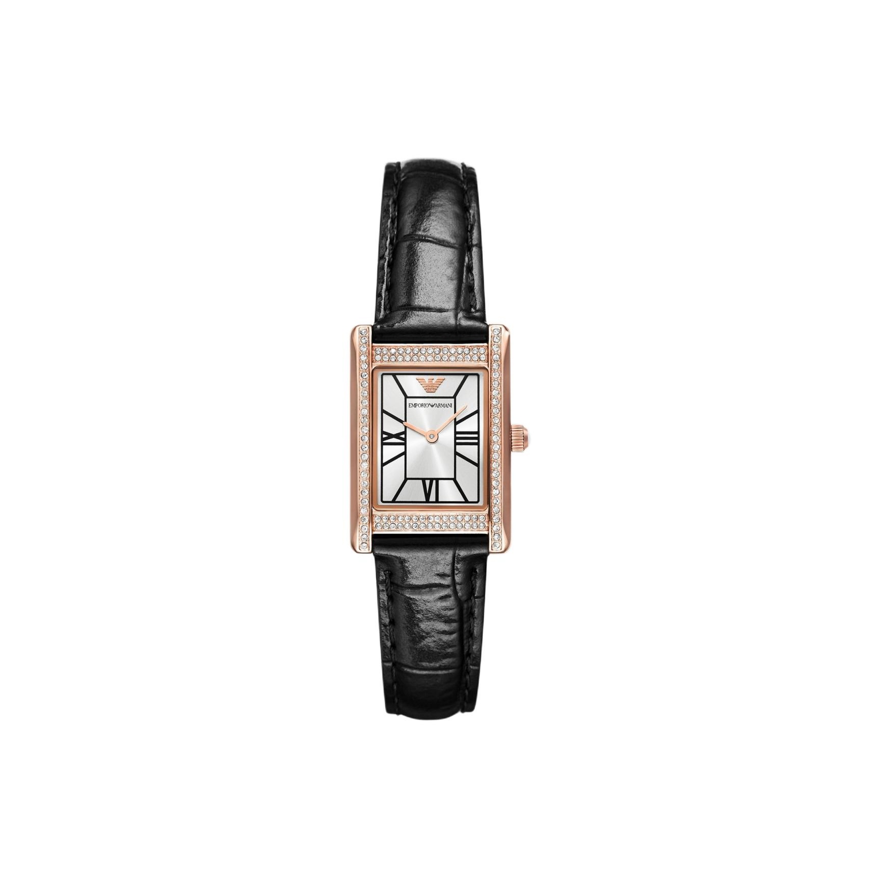 

EMPORIO ARMANI Часы Two Hand Black Leather Watch, Silver Dial