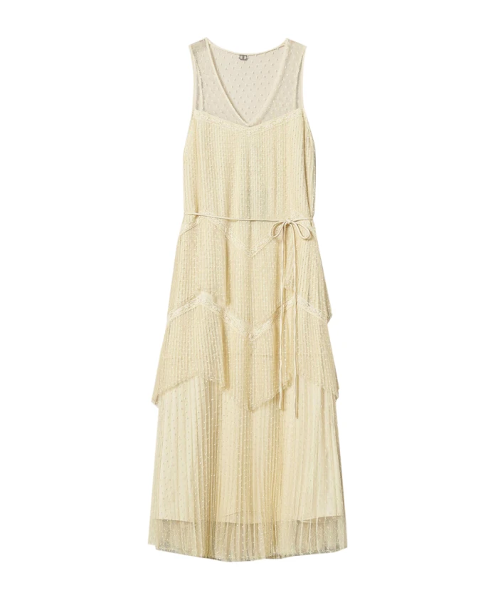 

Элегантное кружевное платье цвета слоновой кости Twinset, бежевый