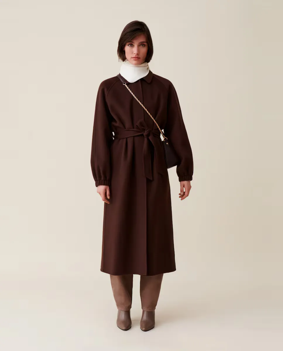 

Коричневое узкое длинное женское тканевое пальто Claudie Pierlot