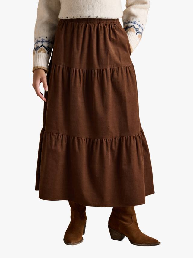 

Короткая юбка миди с ярусами из вельвета Joules, Brown
