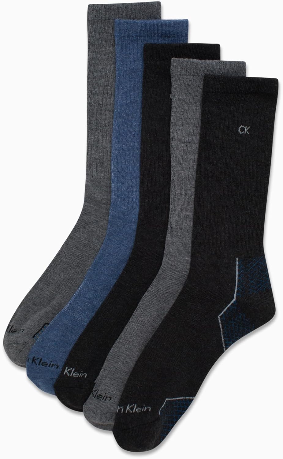 Мужские носки Calvin Klein Crew Socks - 5 пар влагоотводящих спортивных носков с мягкой подкладкой для бега и тренировок, Heather Grey — фото 4