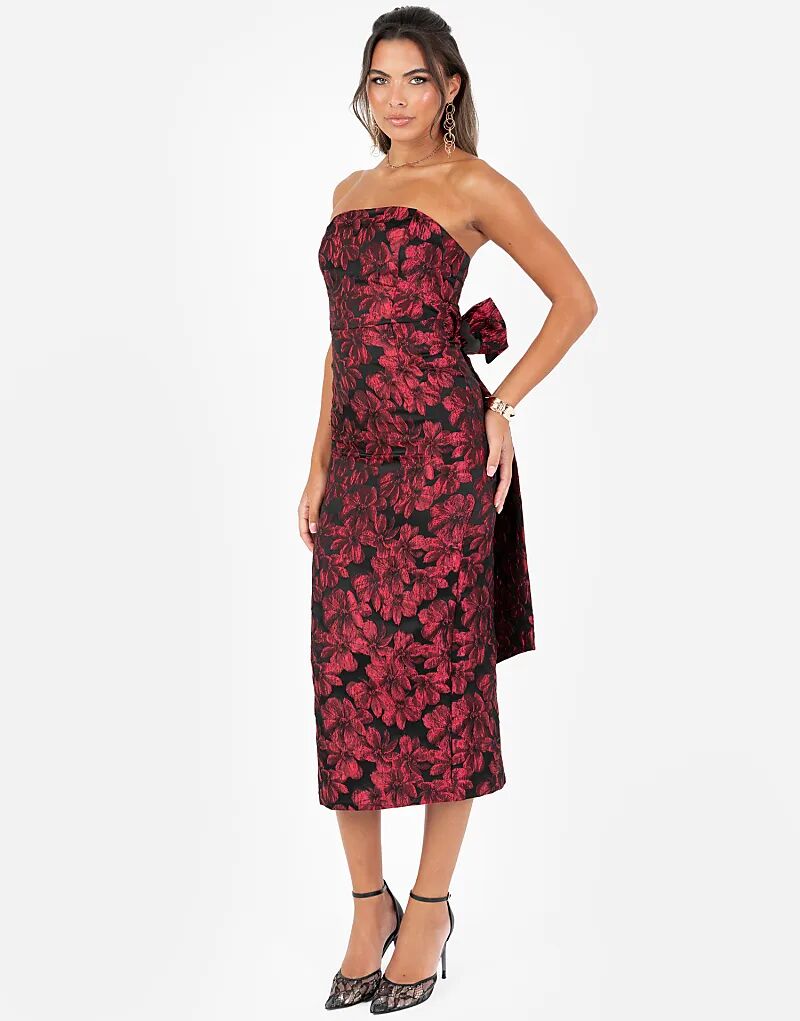 

Платье-бандо миди Maya Floral с жаккардовым принтом красного цвета