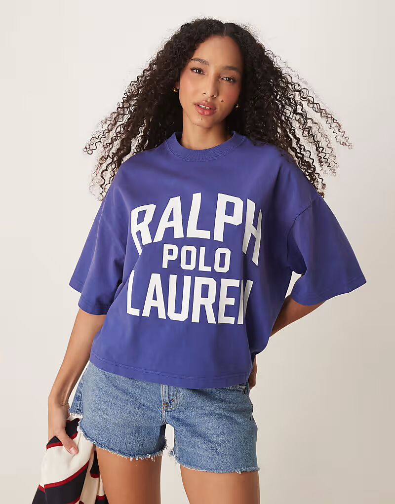

Футболка Polo Ralph Lauren свободного кроя с логотипом синего цвета