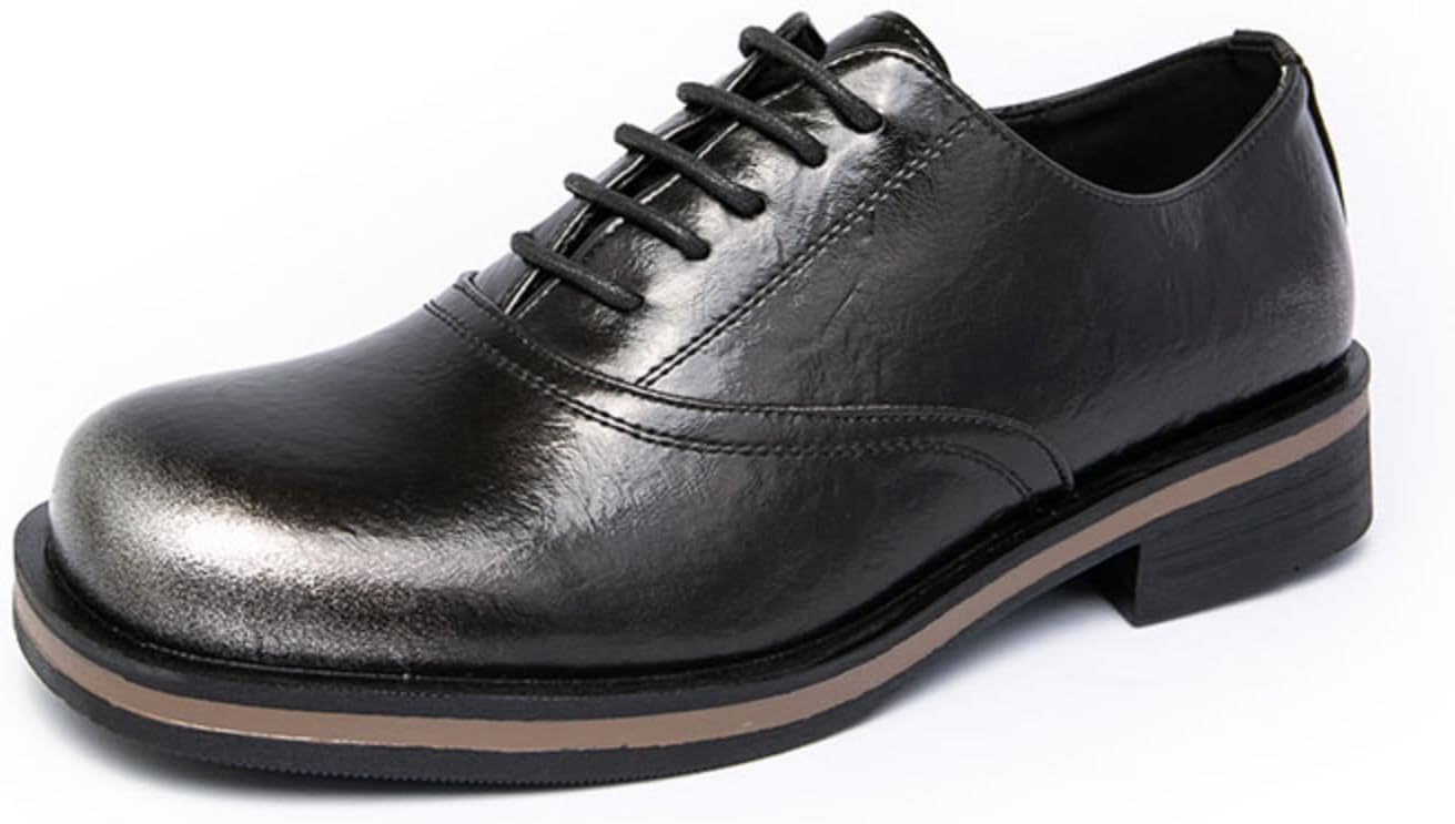 

Мужские ретро кожаные туфли-оксфорды с квадратным носком, шнуровкой, низким каблуком, массивной подошвой, противоскользящие, повседневные туфли для делового стиля, выпускного или вечеринки Qwuieoin, серебро