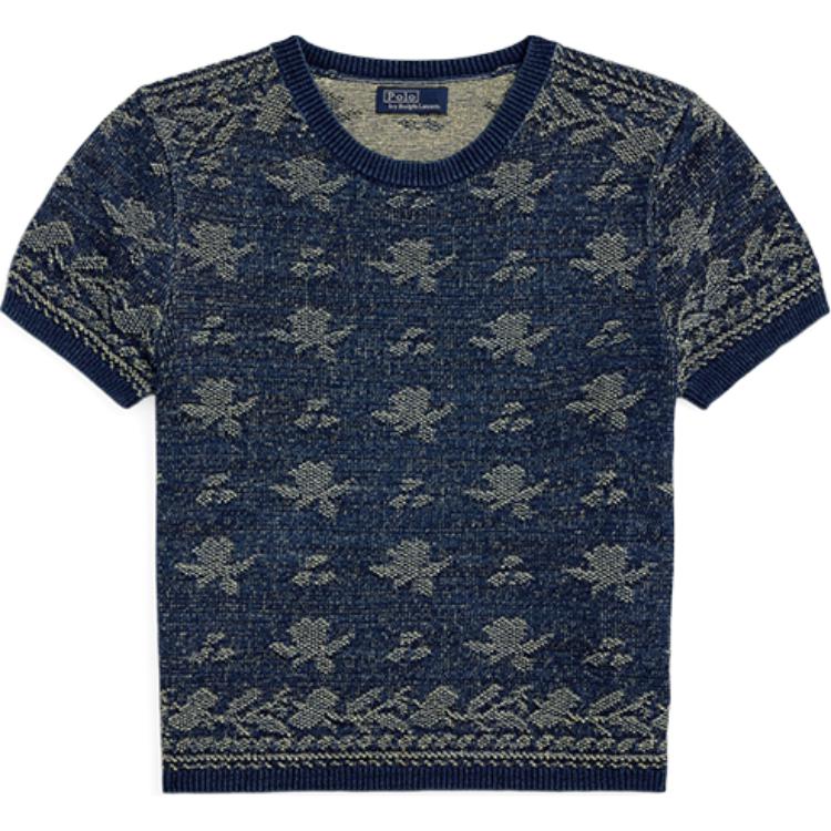 Топ Jacquarded T shirt Polo Ralph Lauren, темный индиго — фото 3