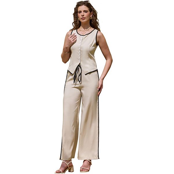 

Женский летний комплект из 2 предметов: топ без рукавов и брюки с завязками Inspire Chic