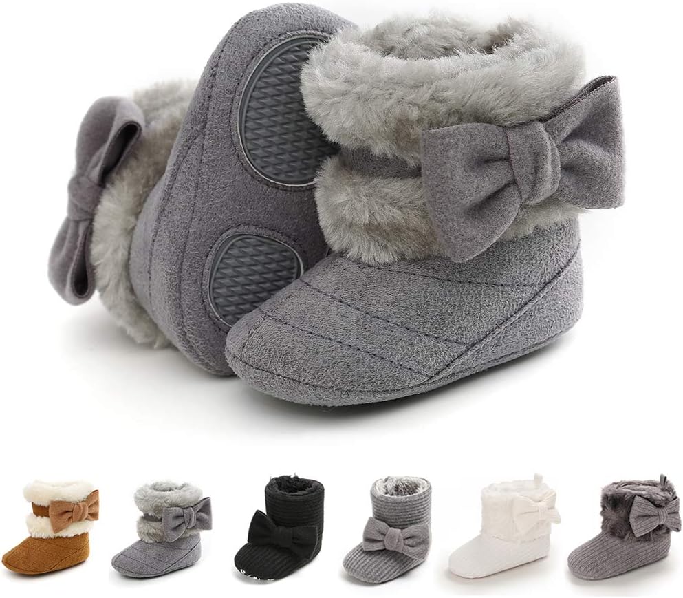 

Ботинки для новорожденных мальчиков и девочек E-FAK, зимние снежные с бантиком, с мягкой подошвой, противоскользящие, теплые, для малышей и начинающих ходить, B/Grey