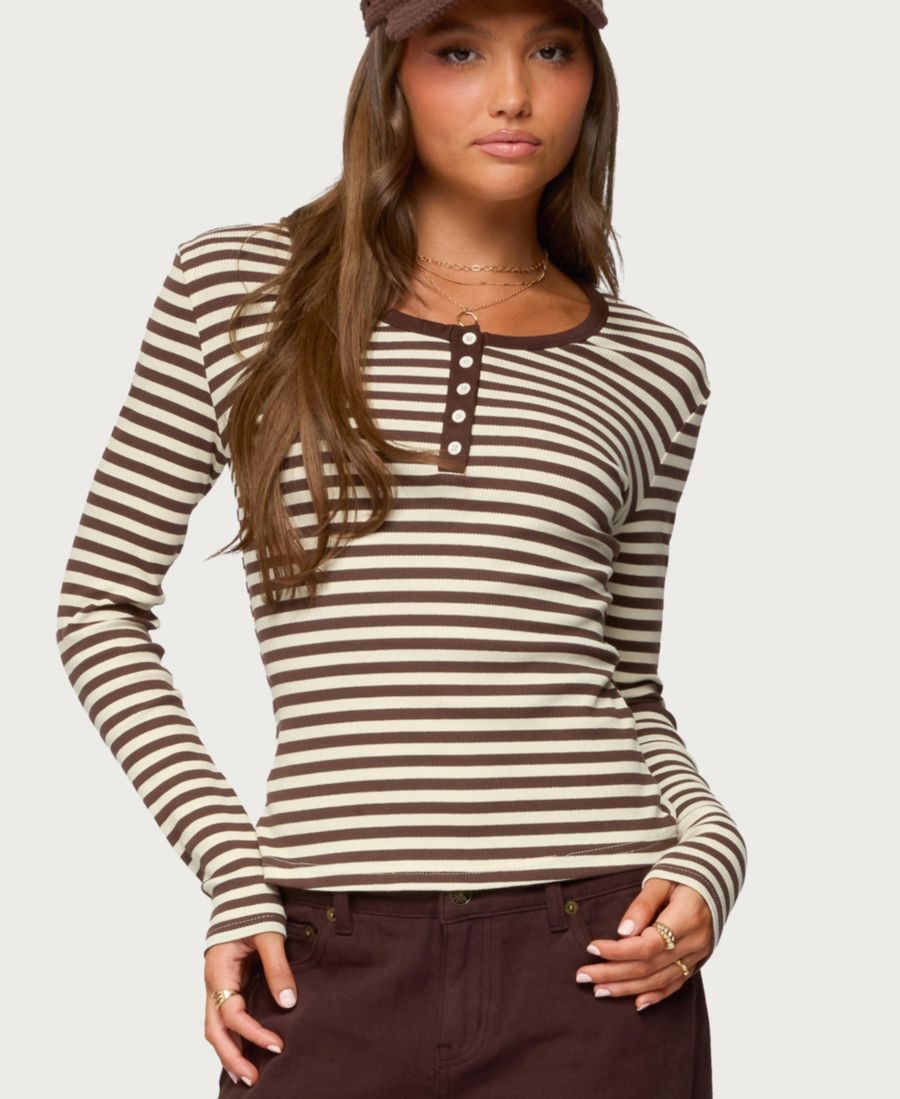 

Женская полосатая футболка-поло Roma Edikted, Brown