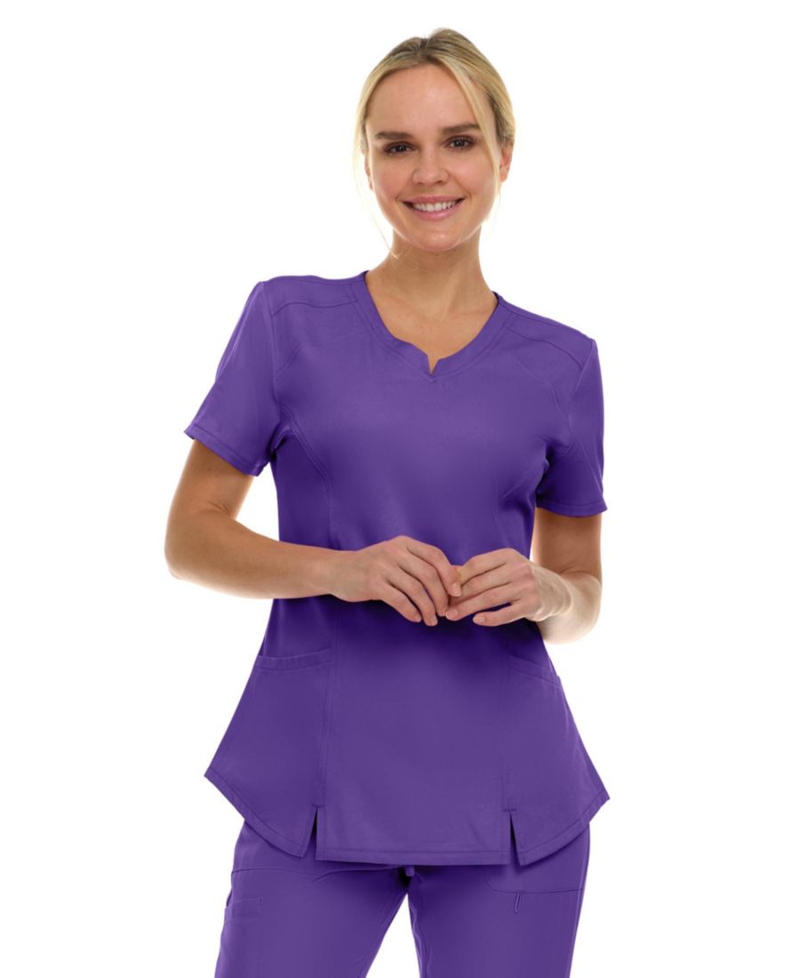 

Женская медицинская рубашка с V-образным вырезом и двумя карманами, эластичная ткань, не требующая особого ухода, цвет жевательная резинка, размер L Medichic, Grape